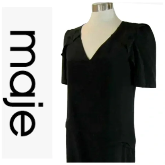 💕SALE💕 MAJE Black Silk Crepe Short Sleeve Mini Dress - Picture 4 of 12
